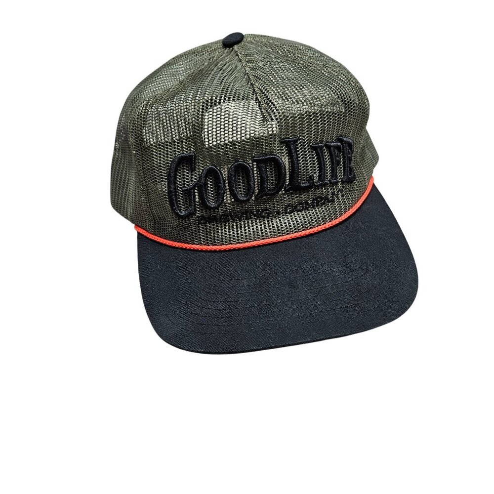 Good Life Brewery Co. Olive Green Black Mesh Snapback Hat Orange‎ Rope Trucker